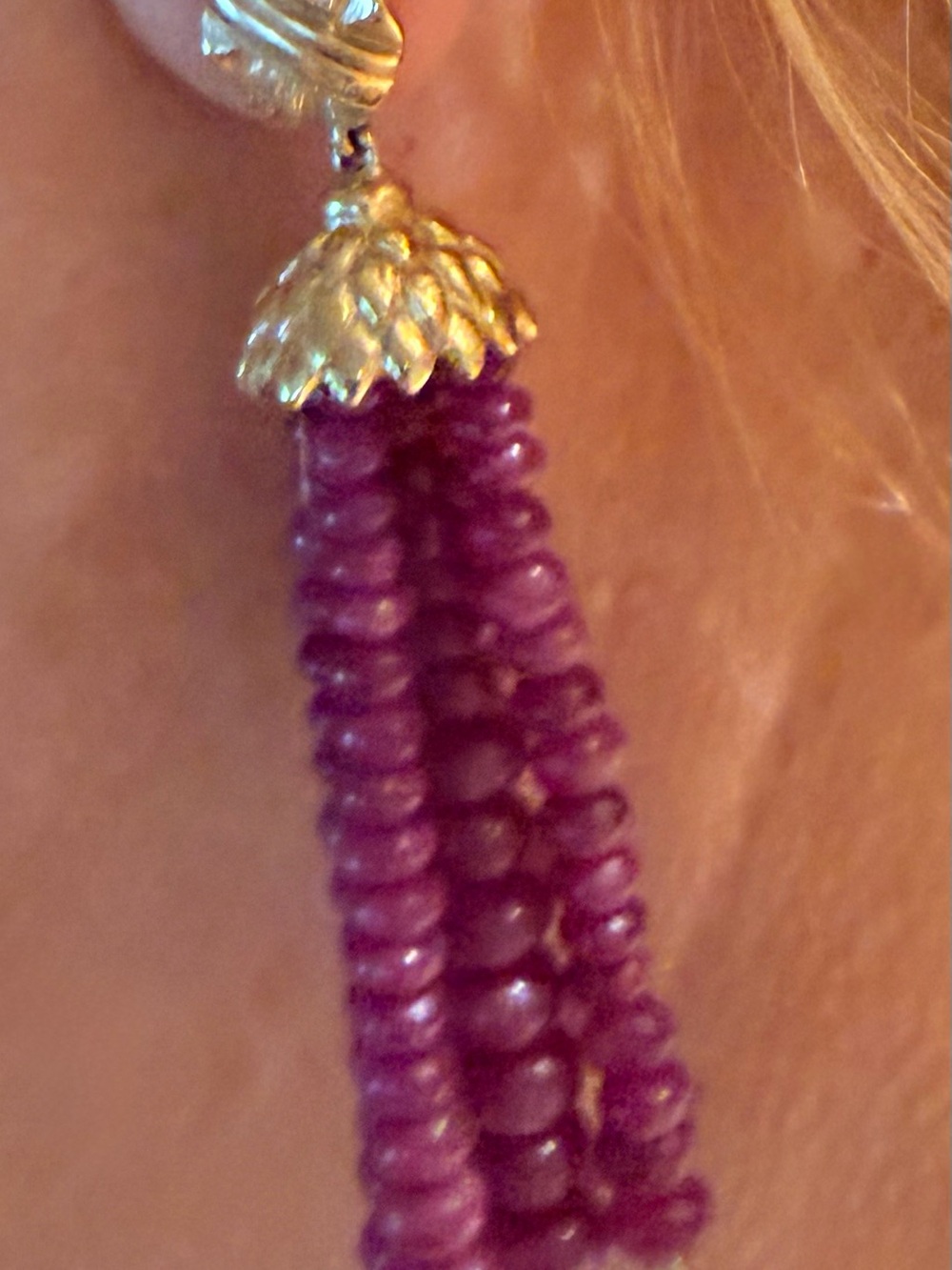 Ruby 22k Gold Earrings from India. Stunning Tassel Earrings - Women Jewelry - Picture 14 of 14